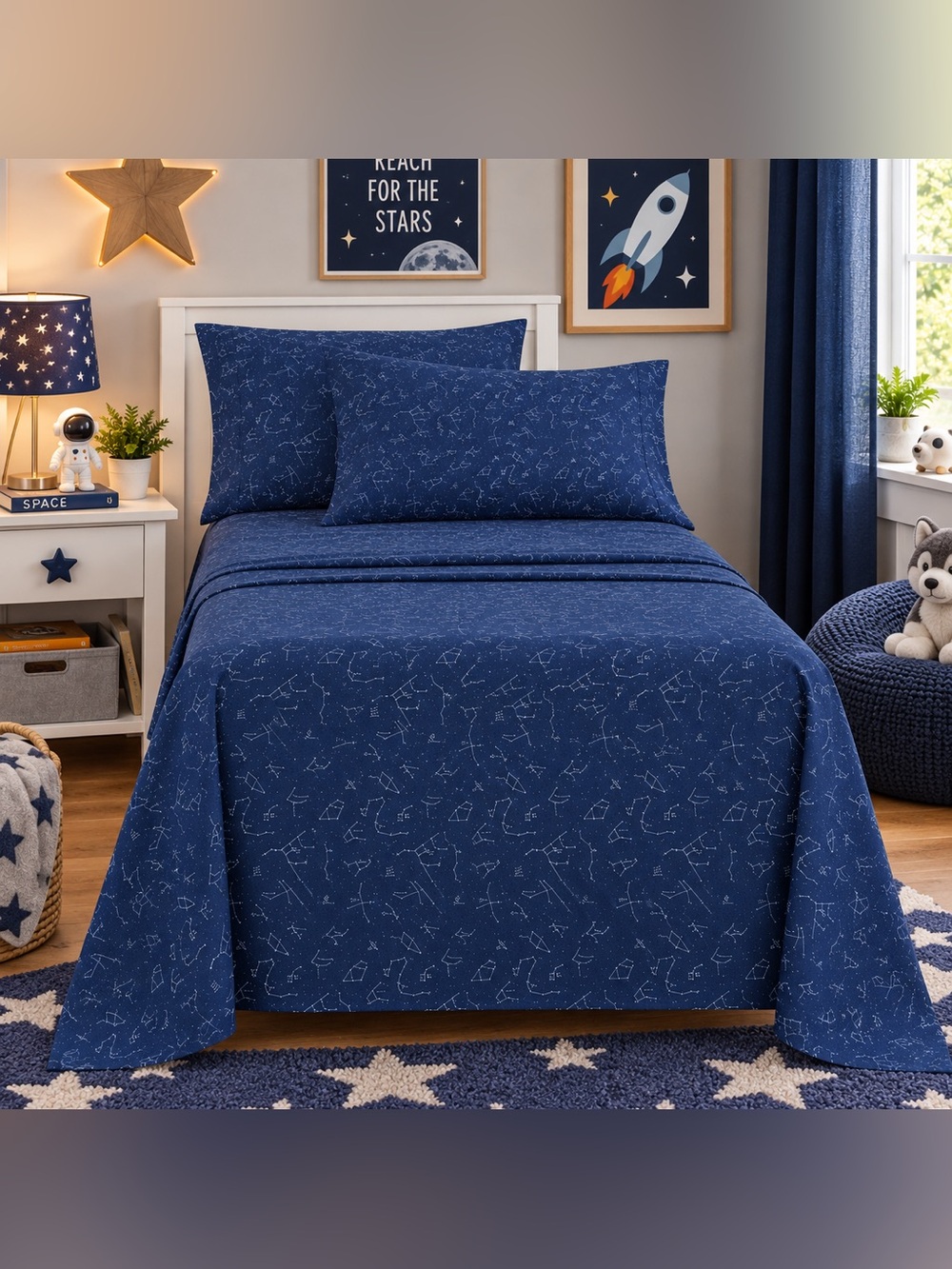 South Point Twin XL Navy Constellation 4 Piece Microfiber Sheet Set